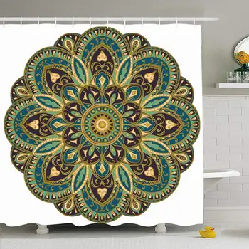 

Shower Curtain Set with Hooks 72x72 Iranian Ornate On Openwork Tile Eastern Tattoo Print Green Contour Ornament Signs Symbols