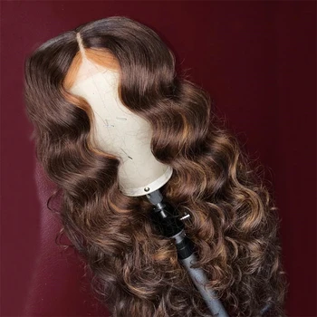 Ombre Honey With Brown Wave Wig 13x6 Lace Front Human Hair Wigs Pre Plucked Ombre Color Brazilian Lace Wigs Bleached Knots 1