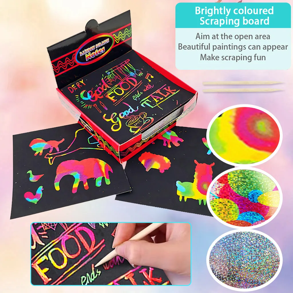 

Scratch Notes Set Scratch Doodle Art With 100 Holographic Rainbow Paper 2 Stylus Ѭазвиваие игѬђки peinture enfant