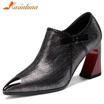 

Karinluna 2020 New Arrivals Genuine Leather Strange Style Shoes Woman Pumps Pointed Toe Zip Up Office Lady Pumps Women Shoes
