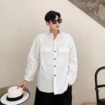

Men Vintage Fashion Casual Long Sleeve White Shirts Male Streetstyle Hip Hop Loose Shirt