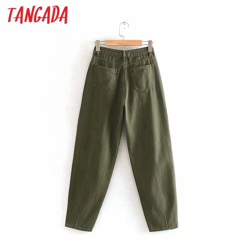 Tangada женские amygreen шикарная мама джинсы Штаны мальчиковый стиль длинные штаны с карманами, на молнии, Свободные повседневные штаны джинсы 4M108