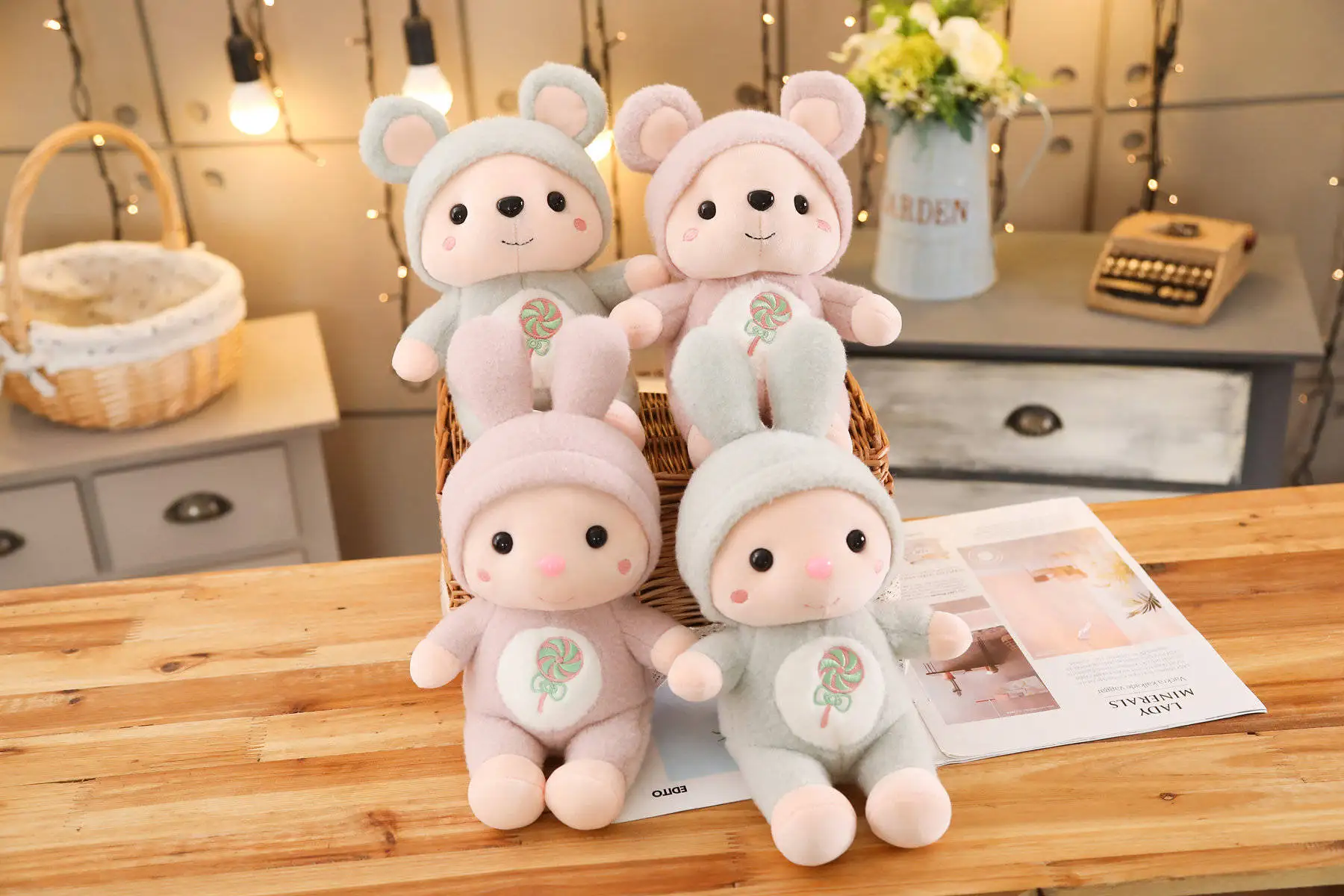 30-55 см милые плюшевые игрушки с мышкой и кроликом, мягкие куклы Kawaii с животными для детей, подарок на день рождения для девочек