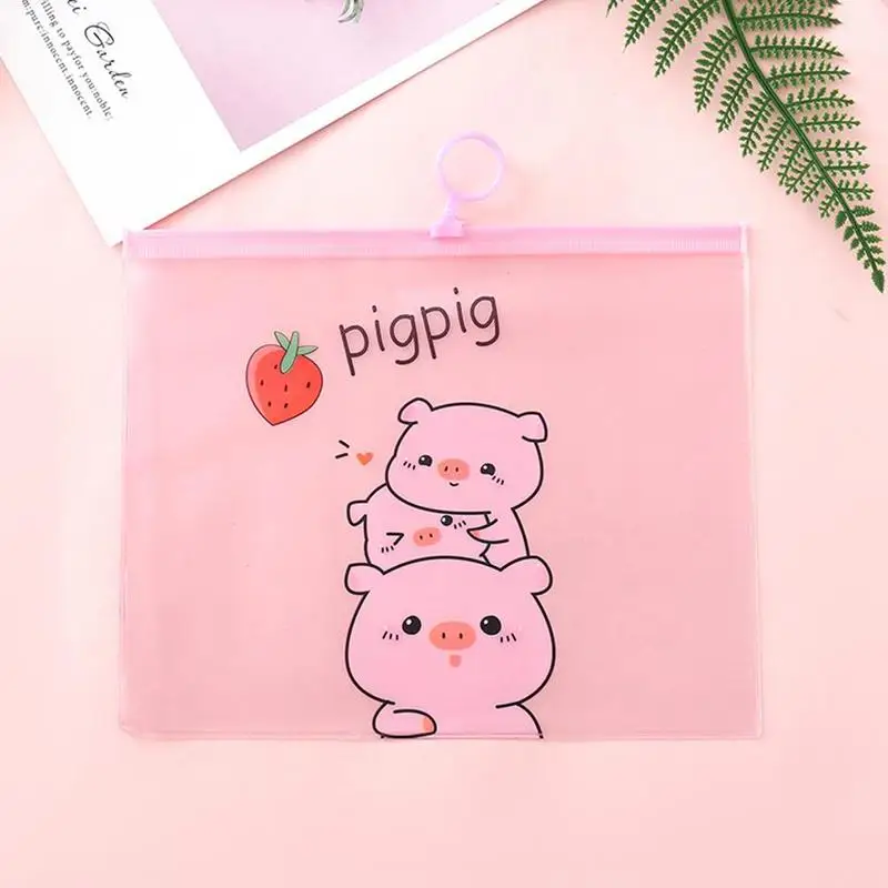 Kawaii ПВХ сумки для документов мультфильм свинья файл папка карандаш кольцо файл сумки контракт канцелярские сумки бумага для органайзера Чехол Держатель E6X9