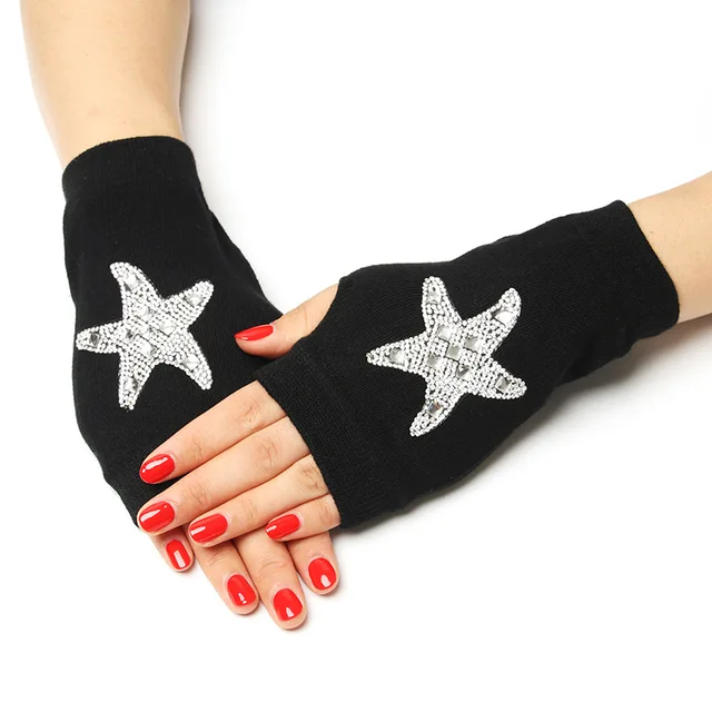 Sailor dance gloves Rivet wool gloves spring and autumn black half-finger gloves show gloves starfish