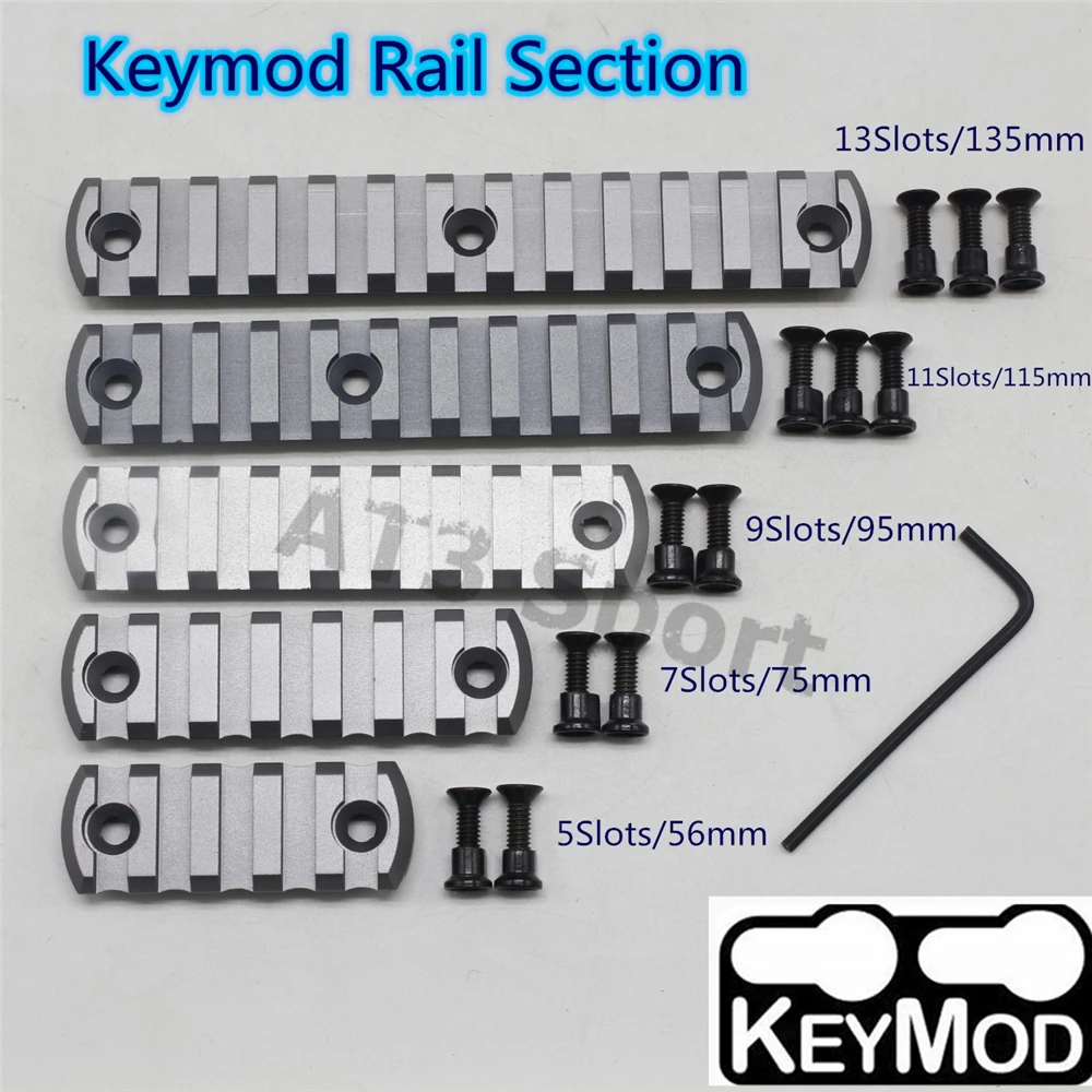 Серый 5 7 9 11 13 слотов Пикатинни/Вивер железнодорожные секции для KeyMod Handguards системы