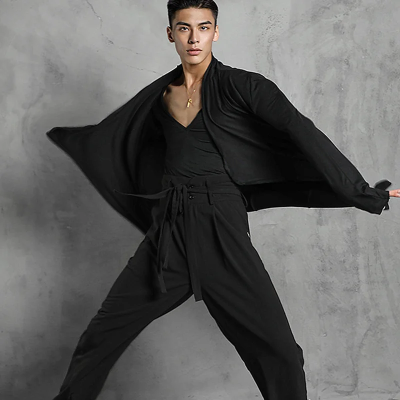 

Latin Dance Shirts For Males Black Latin Tops Men Adult Teacher Professional Ballroom Hot Sale Wild Cardigan Wear Dancing Wear