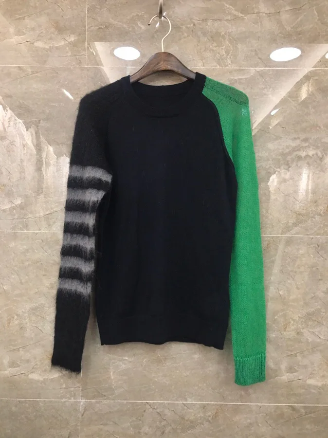 

2019 New High-end Top Quality Round - Neck Long Sleeve Colorblock Mohair & Wool Women Sweater Free Shipping Worldwide