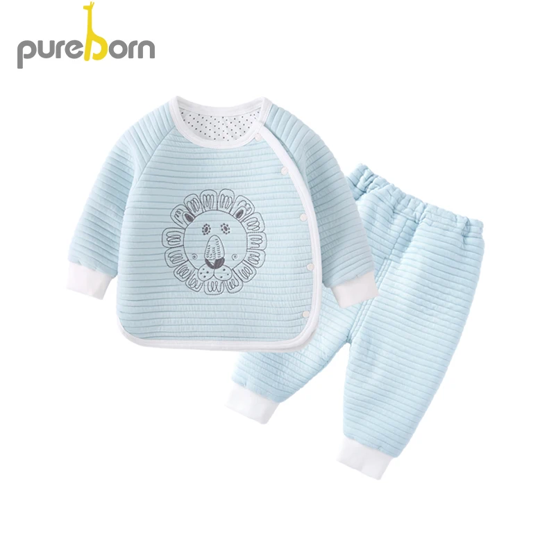 Pureborn/2 шт.; одежда для малышей; набор стеганый хлопковый топ с подкладкой и штаны; Одежда для девочек с рисунком; зимняя одежда