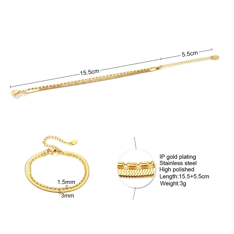 Vnox Chic Women's Flat Snake Chain Herringbone Bracelets Minimalist Stainless Steel Dainty Jewelry for Lady Female Adjustable - Image 6