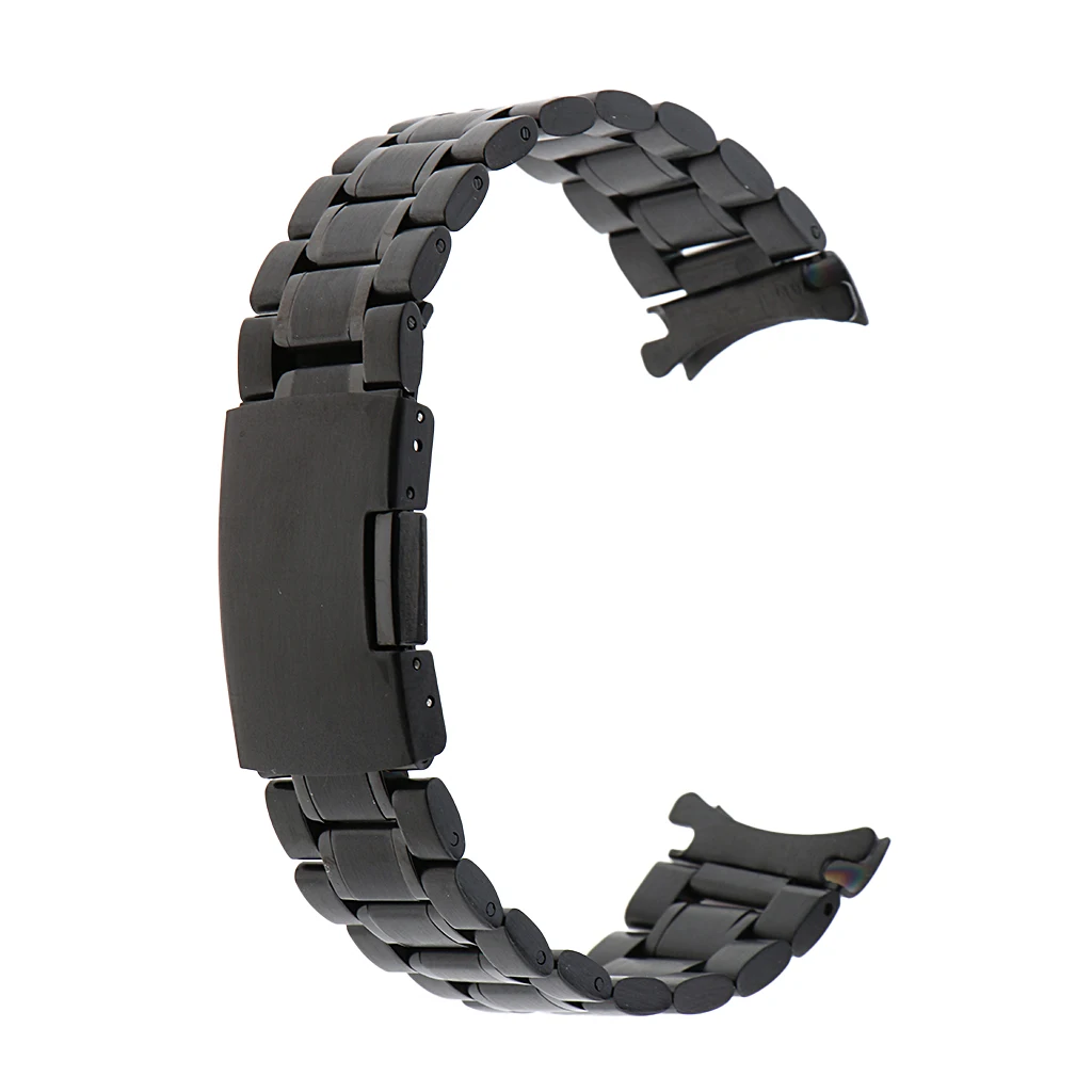 

Stainless Steel Bracelet Watch Band Strap Curved End Solid Links Black