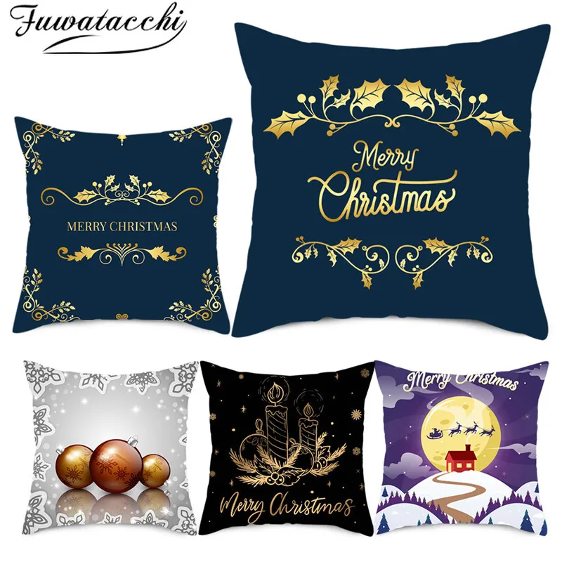 

Fuwatacchi Merry Christmas Pillowcases Red Pillows Cover Candles Printed Home Sofa Decorative New Year Gift Cushion Cover 45*45