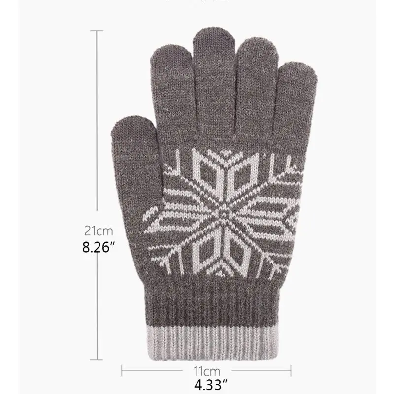 Мужские зимние утолщенные вязанные перчатки с сенсорным экраном, теплые эластичные манжеты со снежинками, жаккардовый Митенки на полный палец