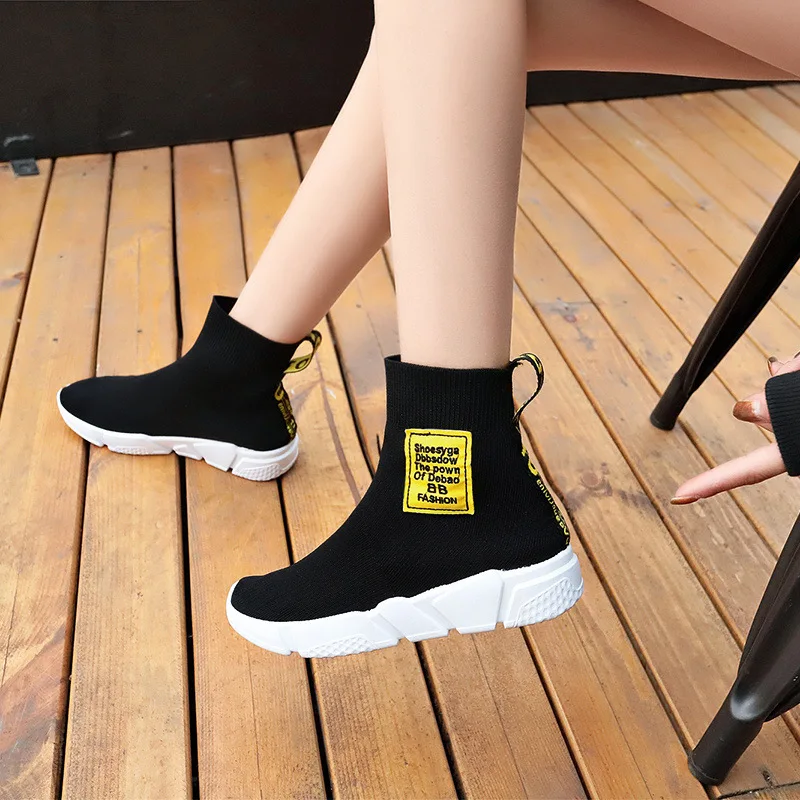 

Summer Autumn Women Shoes breathable high top walking shoes Female slip on sock boots Mujer Booties Feminina
