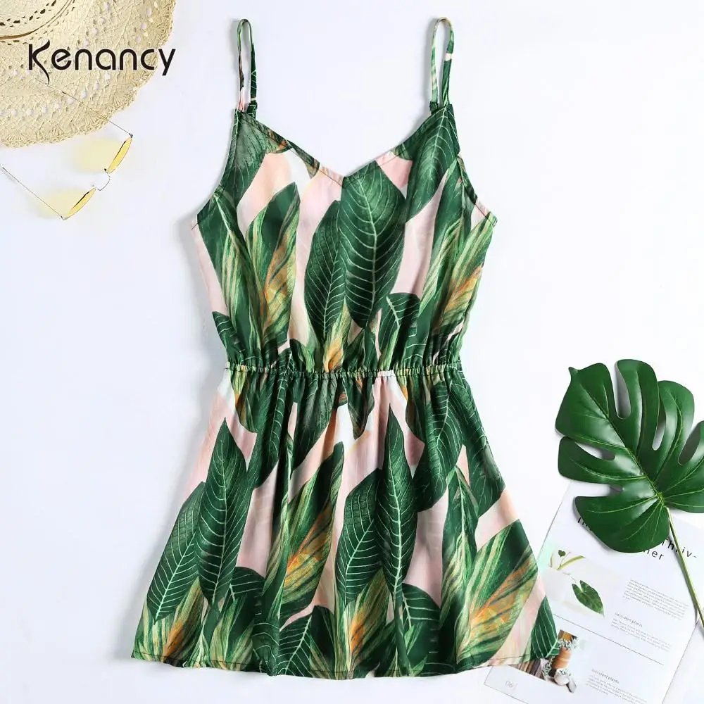 Летнее женское мини платье Kenancy летнее в стиле бохо с принтом пальмовых ладоней