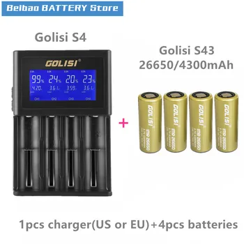 

Golisi 4pcs S43 IMR 26650 4300mah 40A E-CIG rechargeable battery for VAPE with Golisi S4 Smart Charger LCD Display Fast Charging