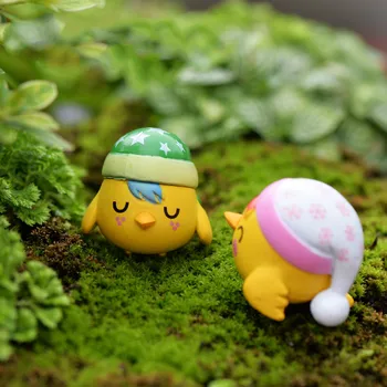 

4pcs/set Cartoon Cute Mini Yellow Cap Chicken Dolls Anime Figure Green Plant Ornaments DIY Crafts Materials Figma Gifts for Kids
