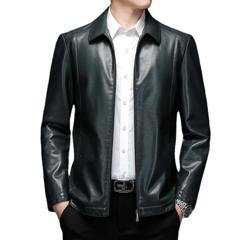 

2152 M-4XL Autumn 2021 Clothing plus size Men's Trim Short Coat Lapel Elderly Men's Leather Jacket
