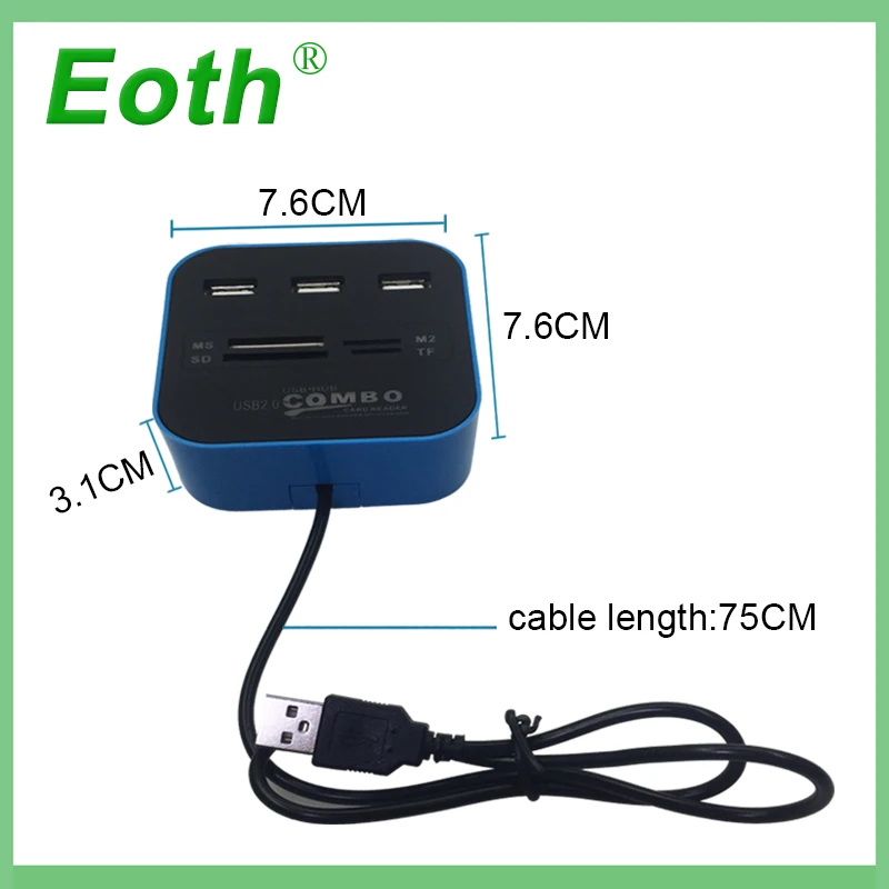 Eoth USB 2,0 usb 3,0 концентратор комбинированный все в одном мультикардридер с 3 портами USB2.0 Hab для MMC/M2/MS синий цвет компьютера ноутбука