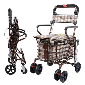 

Senior folding shopping cart with seat can take four rounds to buy food cart storage basket trolley