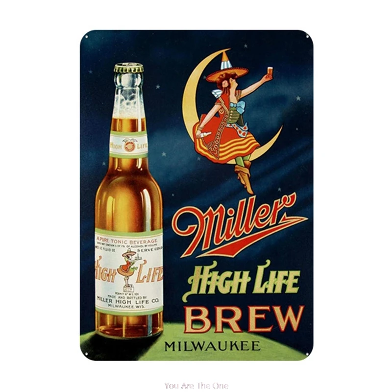 Miller High Life Brew Beer 14/" Round Embossed Metal Tin Sign Bar Man Cave New