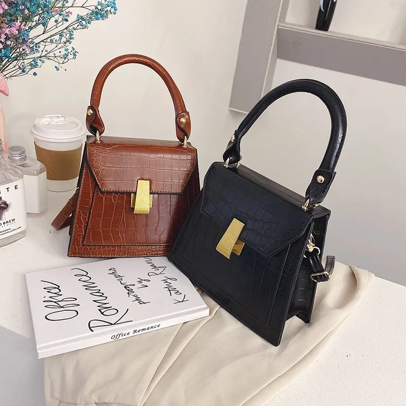 

2020 ladies new PU leather solid color shoulder bag crocodile pattern handbag shoulder messenger bag women bag