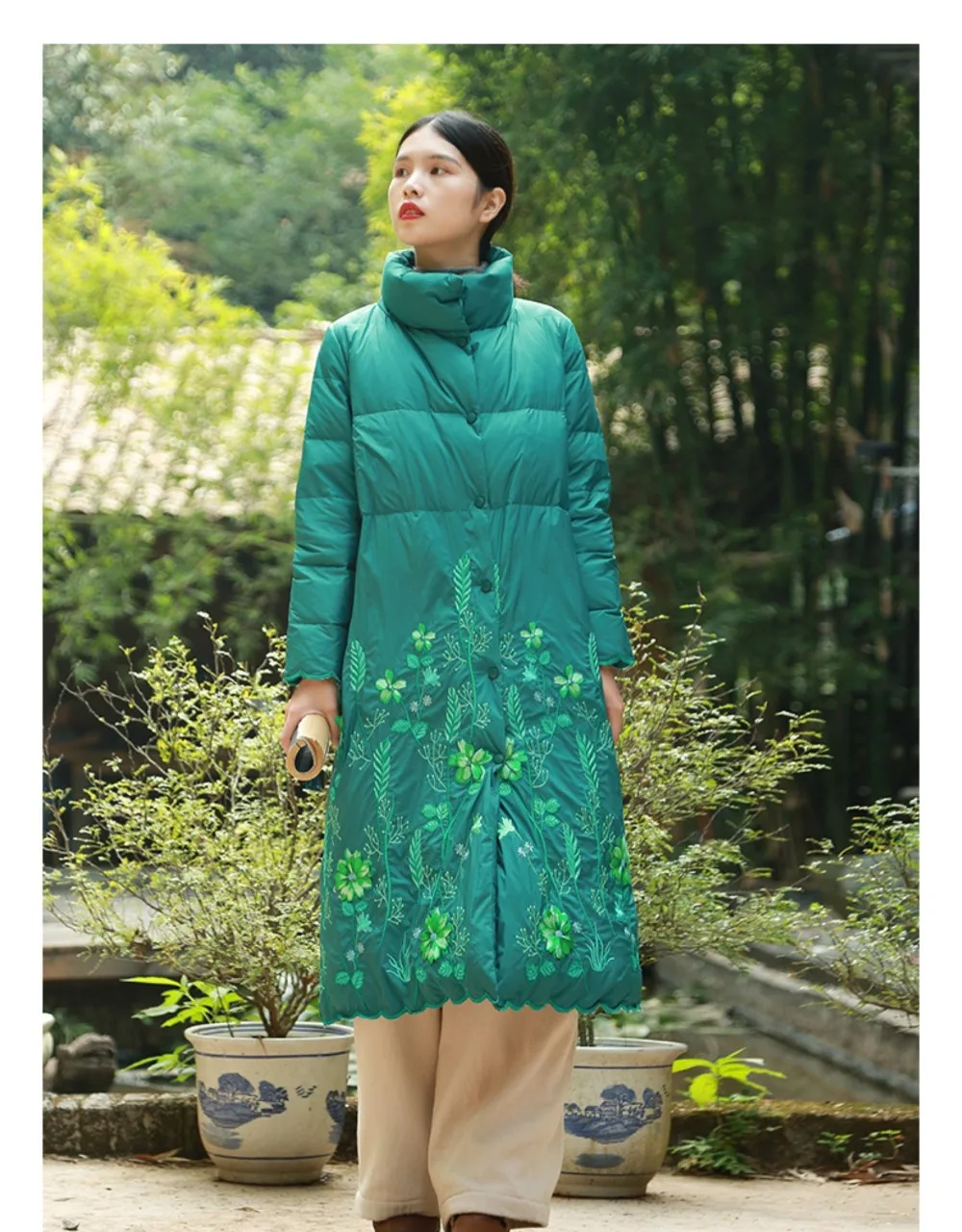 LZJN Women's Winter long Down Coat Jacket Embroidery Ultra Light Warm White Duck Down Coat Female Outerwear Parka Пуховик (17)