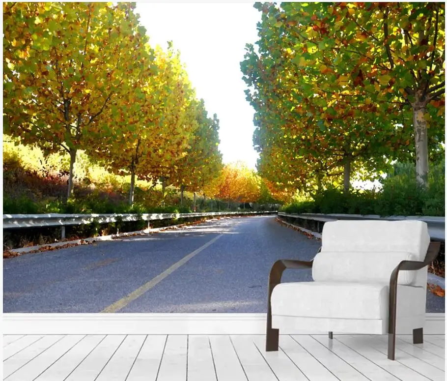 

WDBH 3d wallpaper custom photo Modern sycamore tree street scenery background home decor 3d wall mural wallpaper for walls 3 d