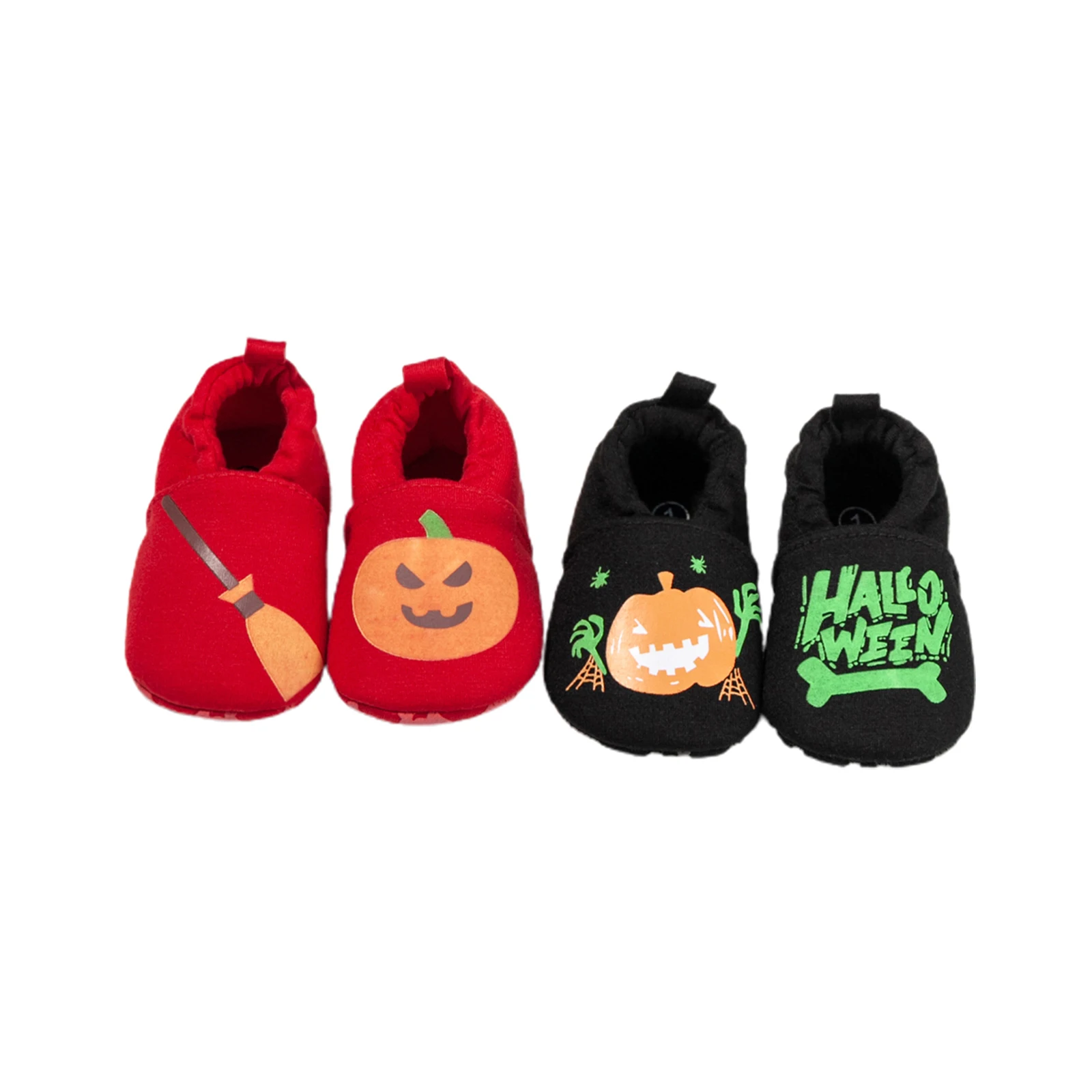 Baby Shoes Pure Cotton Comfortable Halloween Glowing Cartoon Pumpkin Print Toddler Outing Shoes Red/Black, 0-18 Months