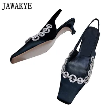 

Square Toe Kitten Heel Slingbacks Beading Crystal necklacs Formal Shoes Women Silver Velour Dress Shoes