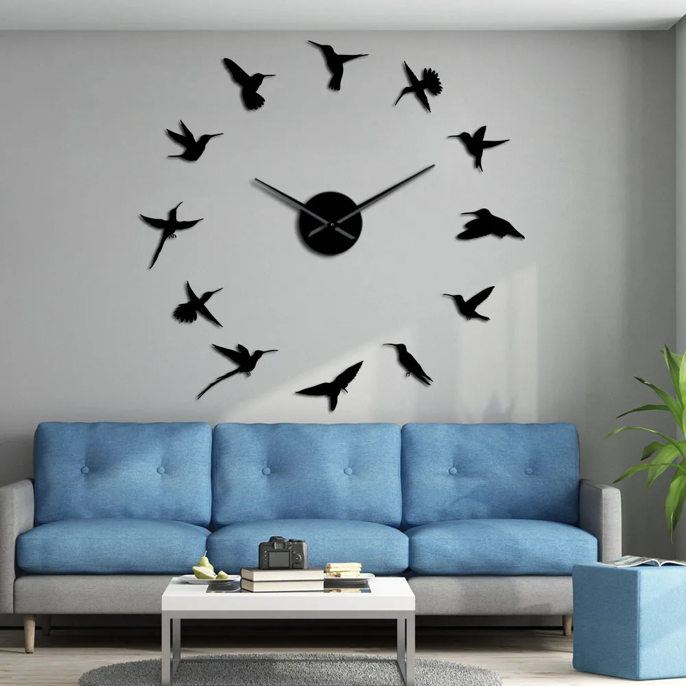 Hummingbird Big Designer Wall Clock Quiet Sweep Nature Animals Fly Diy Wall Watch Room Home Decor Acrylic Clock Bird Lovers Gift