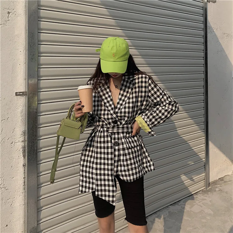 

8220 Photo Shoot + 5 South Korea INS Lace-up Cuff Contrast Colors Contour Loose-Fit Versatile Early Autumn Suit Jacket