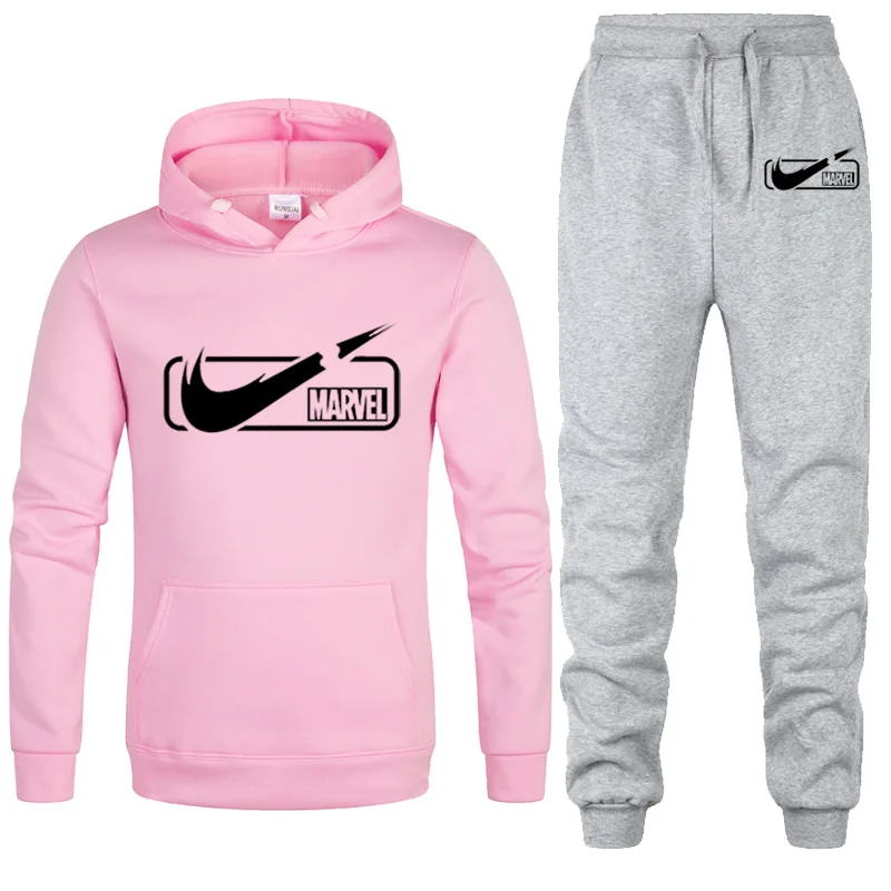 Autumn winter Brand MARVEL Print Tracksuit Men Woman Casual Sportswear Suits Men's Two Piece Sets Pullover Hoodies+Pants male - Цвет: 9