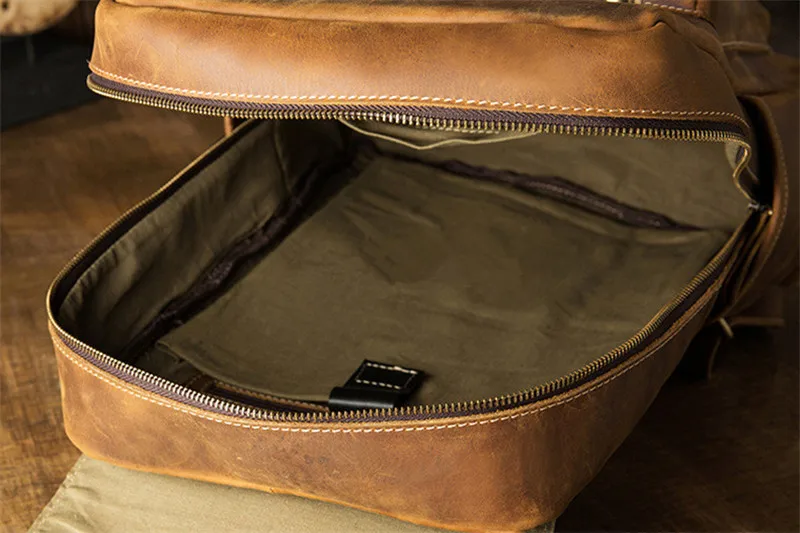 PNDME retro high quality genuine leather men backpack crazy horse leather bookbag simple outdoor casual designer laptop bagpack