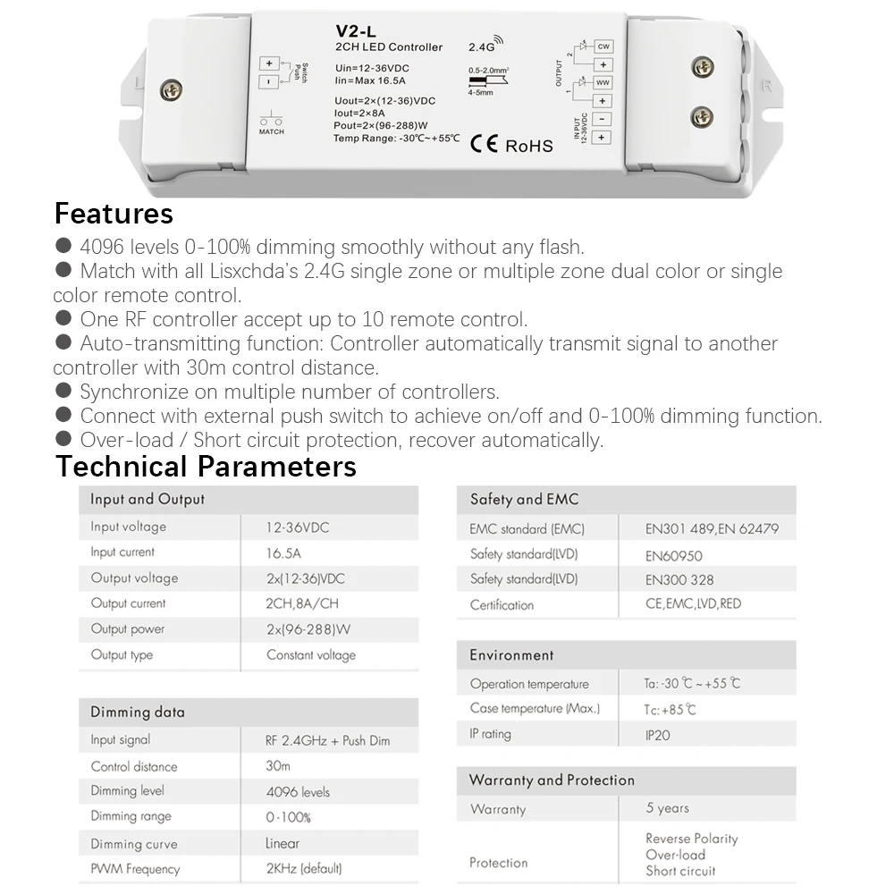 CCT светодиодный диммер 12V 24V 36V 16A 2,4G Smart Wifi RF Беспроводной дистанционного WW CW 2CH светодиодный диммер для одного Цвет двойной белую полоску светильник