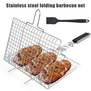 

Portable Grilling Basket BBQ Barbecue Tool for Fish Vegetable Steak Shrimp Chops Stainless Steel JS23