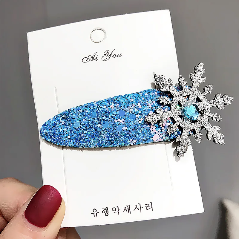 Water Drop Hair Clip Рождественские снежинки, аксессуары для волос, хрустальные заколки для волос, женские зимние Галстуки для волос, для девочек, принцесса, заколки для волос, синие резинки для волос - Цвет: Water Drop Hair Clip