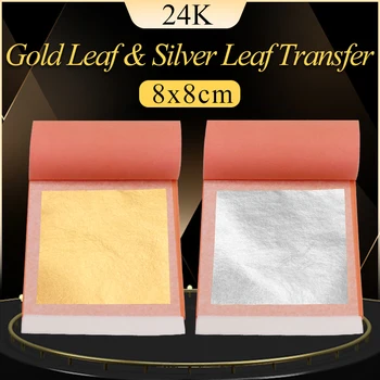 

Edible Gold Leaf Sheets Transfer 25pcs/Per Booklet Gold and Silver Leaf 8 X 8cm for Cake Decoration,Art&Crafts,Gilding paper