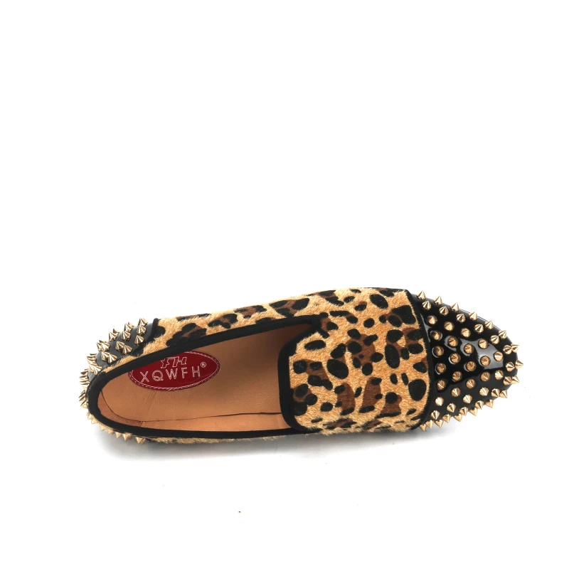 XQWFH Mens Leopard Loafers Luxury Velvet Spiked Slip on Dress Shoes Fashion Penny Smoking Slipper Men Brand Moccasins Flats 5