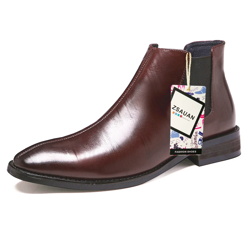 ZSAUAN мужские ботильоны в британском деловом стиле; мужские ботинки «Челси» с острым носком; модные ботинки с высоким берцем; мужские кожаные ботинки в винтажном стиле
