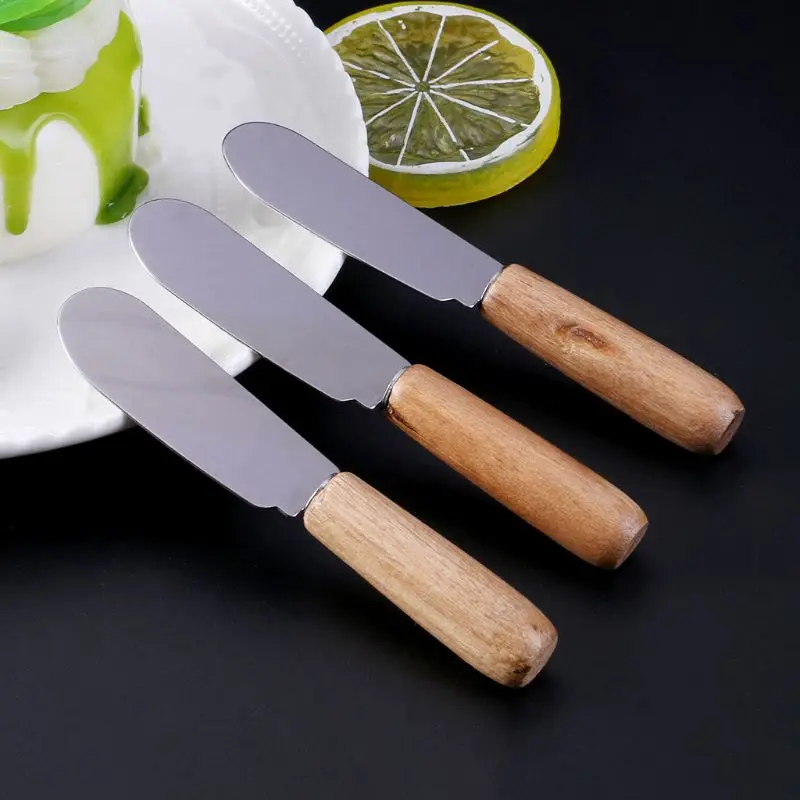 

Mini Sandwich Spreader Butter Cheese Slicer Knife Stainless Steel Spatula Kitchen Tool With Wooden Handle