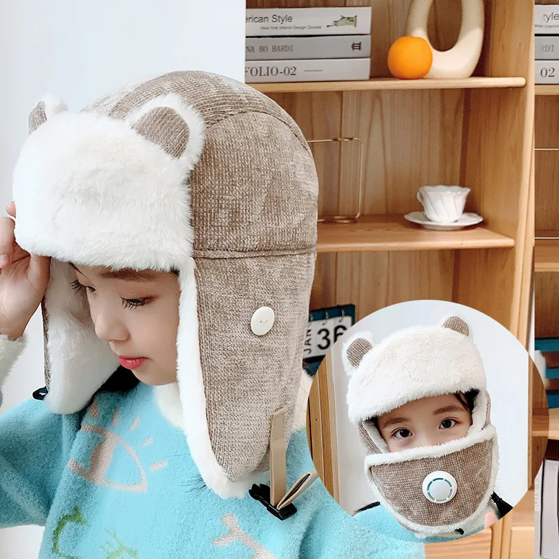 W58 Hat Children Plus Velvet Lei Feng Hat Winter Warm Cotton Hat Korean Girl Cute Cartoon Hat Boy Cold-Resistant Hat best men's bomber hats Bomber Hats