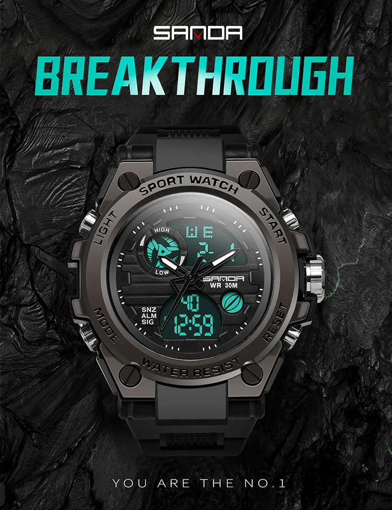 SANDA Brand G Style Men Digital Watch Shock Military Sports Watches Fashion Waterproof Electronic Wristwatch Mens Relogios 739