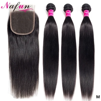 

Straight Human Hair Bundles With Closure Brazilian Hair Weave Bundles Hair Vendors Closure With Bundles Non-Remy Hair Extensions