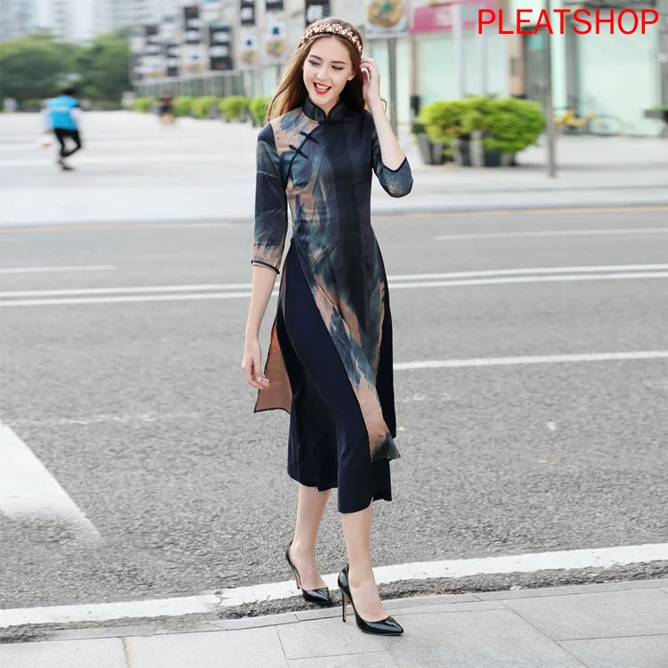 

Spring And Autumn New Style Improved Slim Fit Retro Xiangyun Yarn Elegant Cheongsam qipao dress cheongsam a-line dress