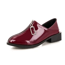 Новинка года; женские оксфорды; обувь на среднем каблуке; обувь из лакированной кожи; Повседневная обувь; женская обувь на молнии с пряжкой; большие размеры