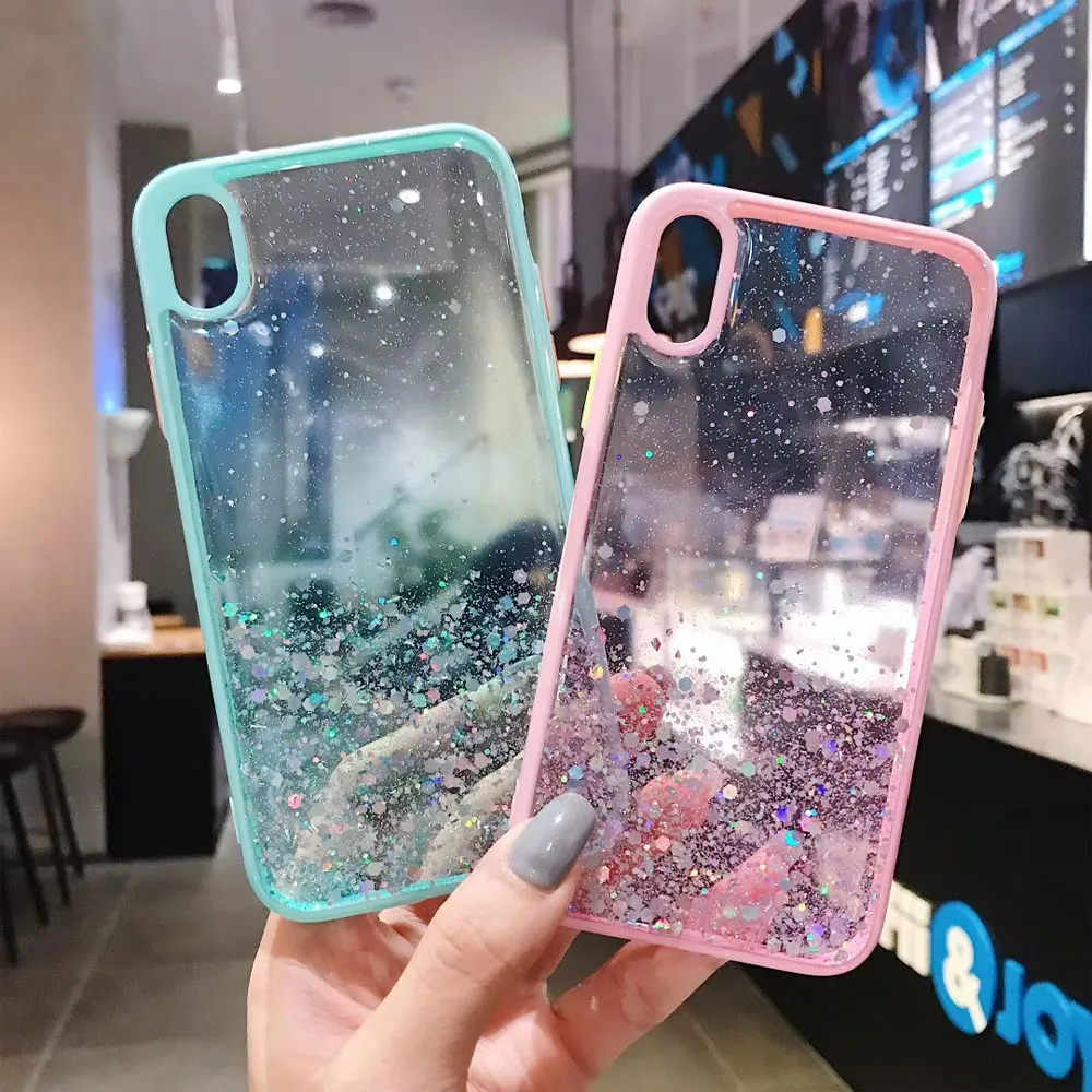 Чехол для iphone 11 Pro Max XR X XS 7 8Plus с блестящими звездами прозрачная задняя крышка