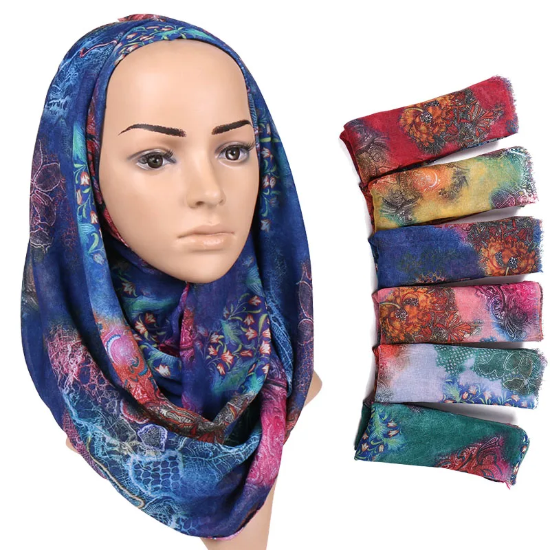 

one pc printed floral hijab cotton scarf soft shawls scarves flower muslim lady long wraps trubans fashion Islamic headscarf