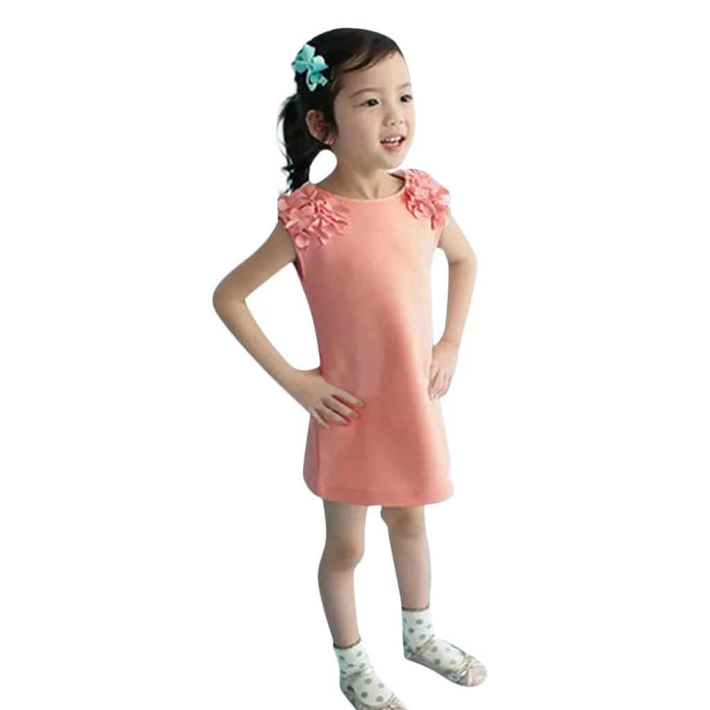 Summer New Baby Girls dress Girls Sleeveless Flower Princess Dress Dress Solid Color kids Baby casual dress 1-6Y