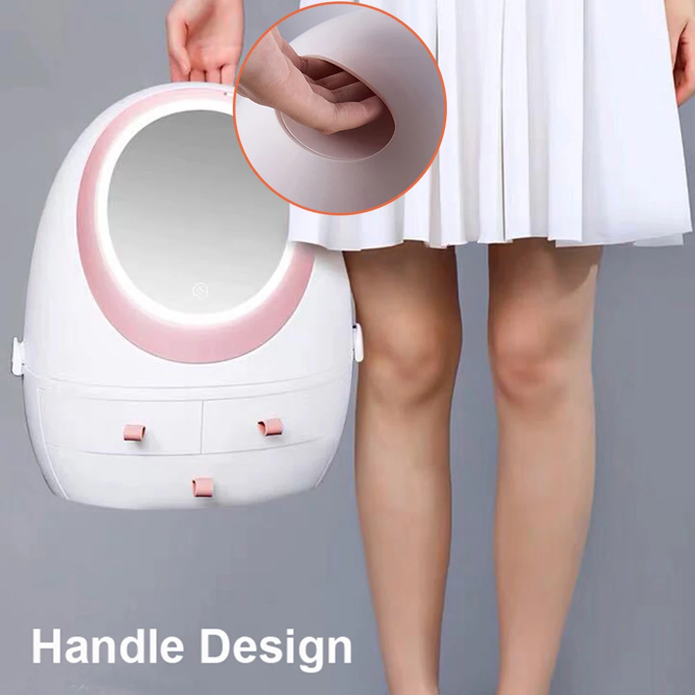  USB Cosmetic Storage Box Dustproof Drawer Waterproof Makeup Mirror With LED Light Makeup Organizer  - 4000395894695
